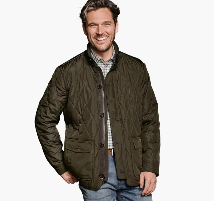 Men Diamond Quilt Jacket Olive JohnstonandMurphy Coats Jackets and Vests