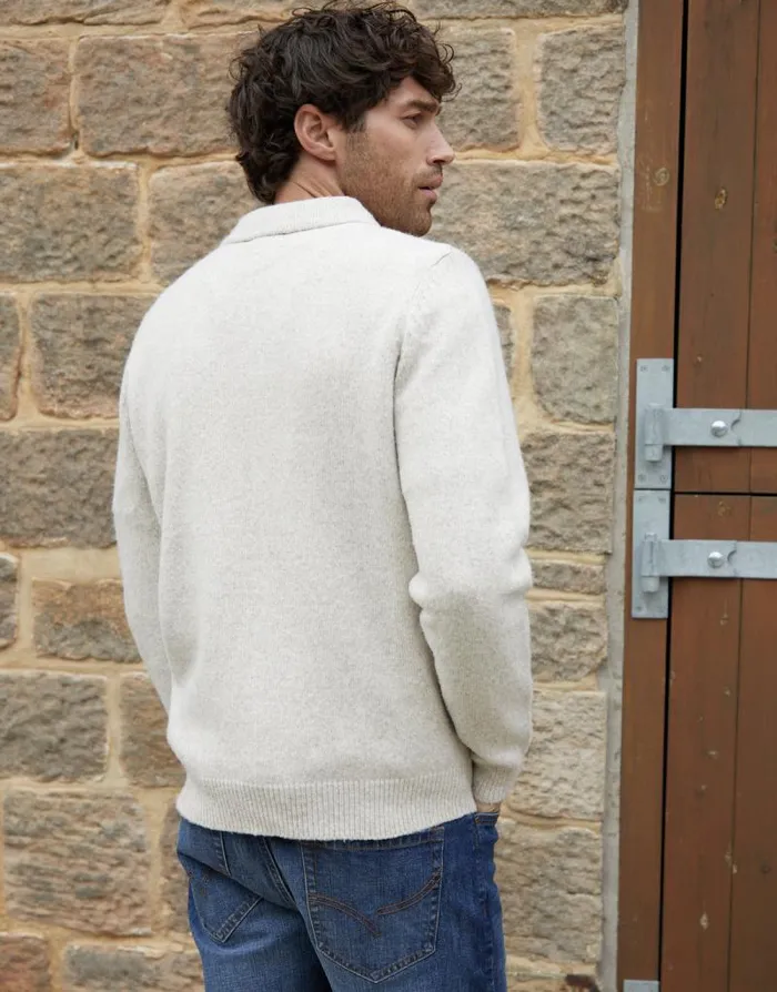 Men Ecru Marl Long Sleeve Quarter Zip Polo Jumper Threadbare Jumpers Men Ecru Marl Long Sleeve Quarter Zip Polo Jumper Threadbare Jumpers