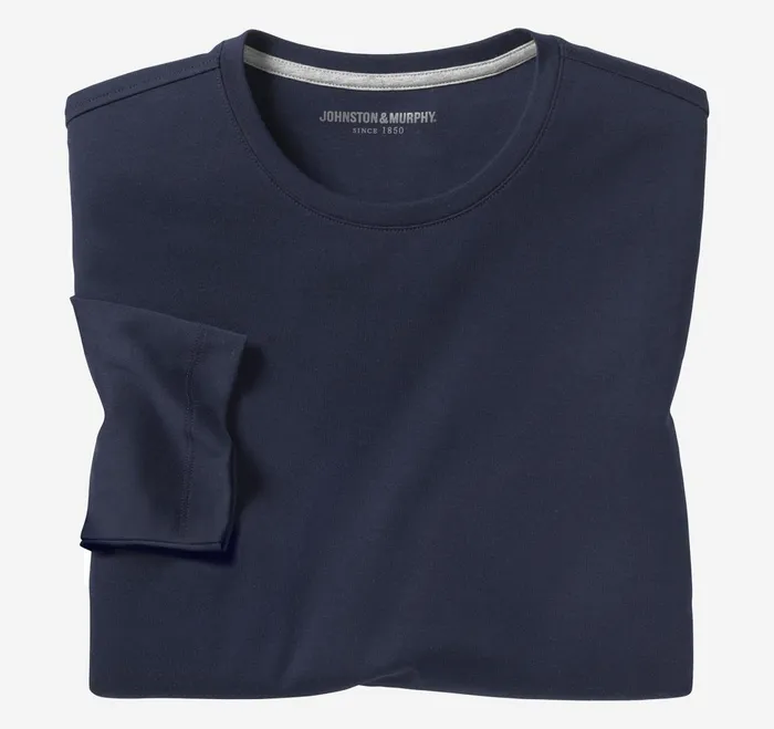 Men Essential LongSleeve Tee Navy JohnstonandMurphy Polos and Tees