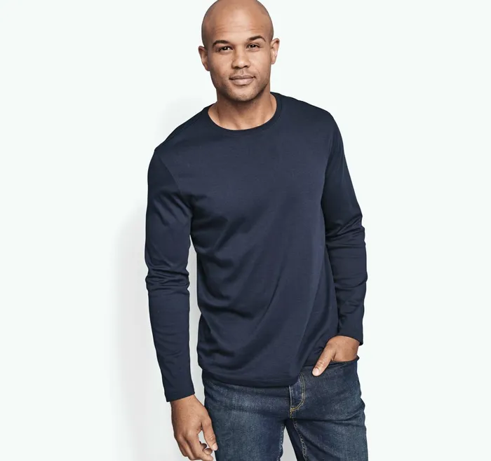 Men Essential LongSleeve Tee Navy JohnstonandMurphy Polos and Tees Men Essential LongSleeve Tee Navy JohnstonandMurphy Polos and Tees