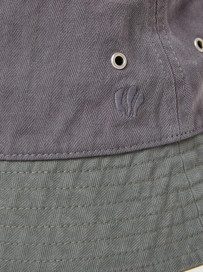 Men Hats Fat Face Grey Colour Block Bucket Hat