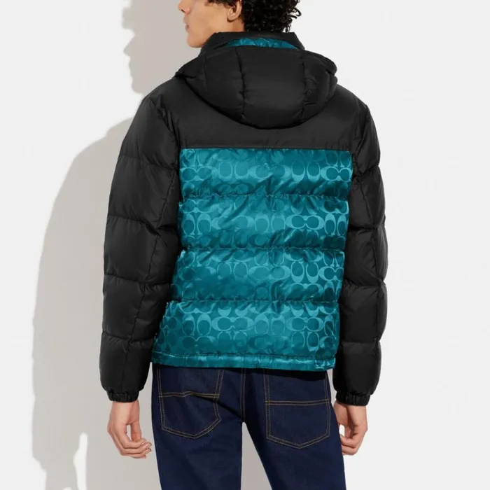 Men Jackets and Outerwear Coach Signature Hooded Puffer Jacket Blackdark Pine Signature Men Jackets and Outerwear Coach Signature Hooded Puffer Jacket Blackdark Pine Signature