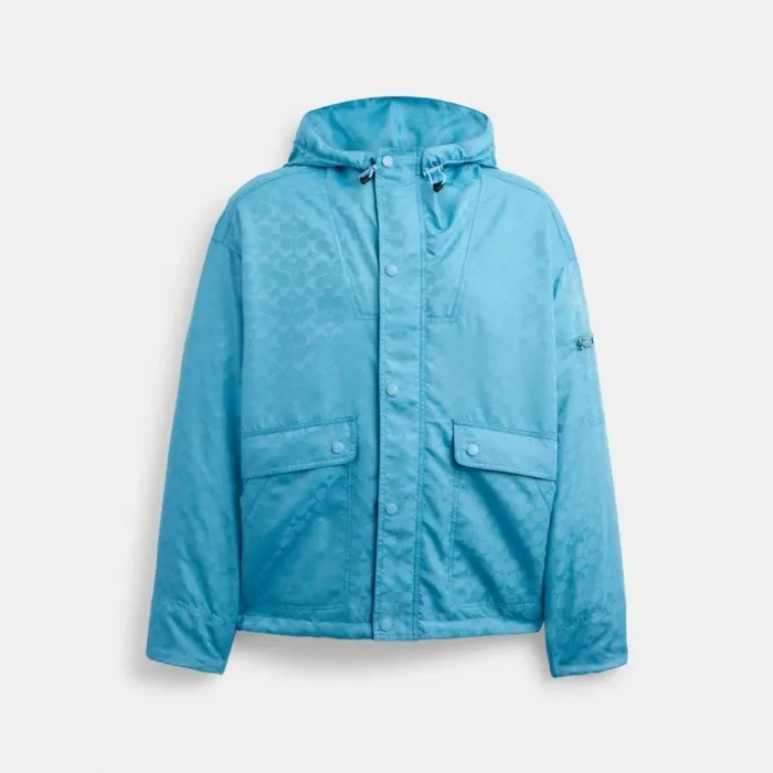 Men Jackets and Outerwear Coach Signature Windbreaker Light Blue