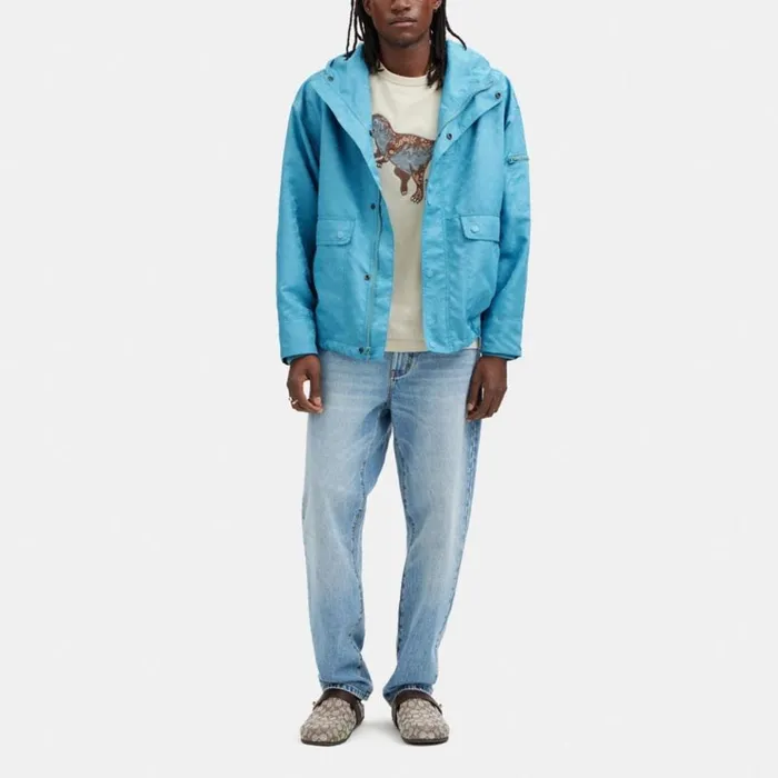 Men Jackets and Outerwear Coach Signature Windbreaker Light Blue