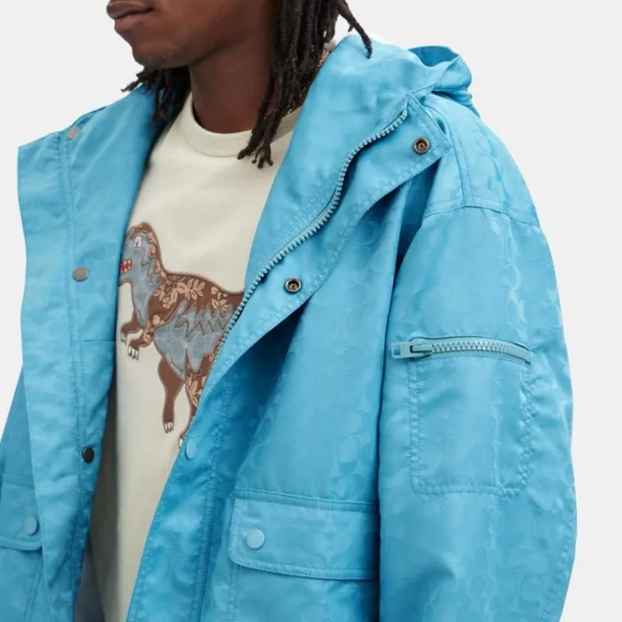 Men Jackets and Outerwear Coach Signature Windbreaker Light Blue
