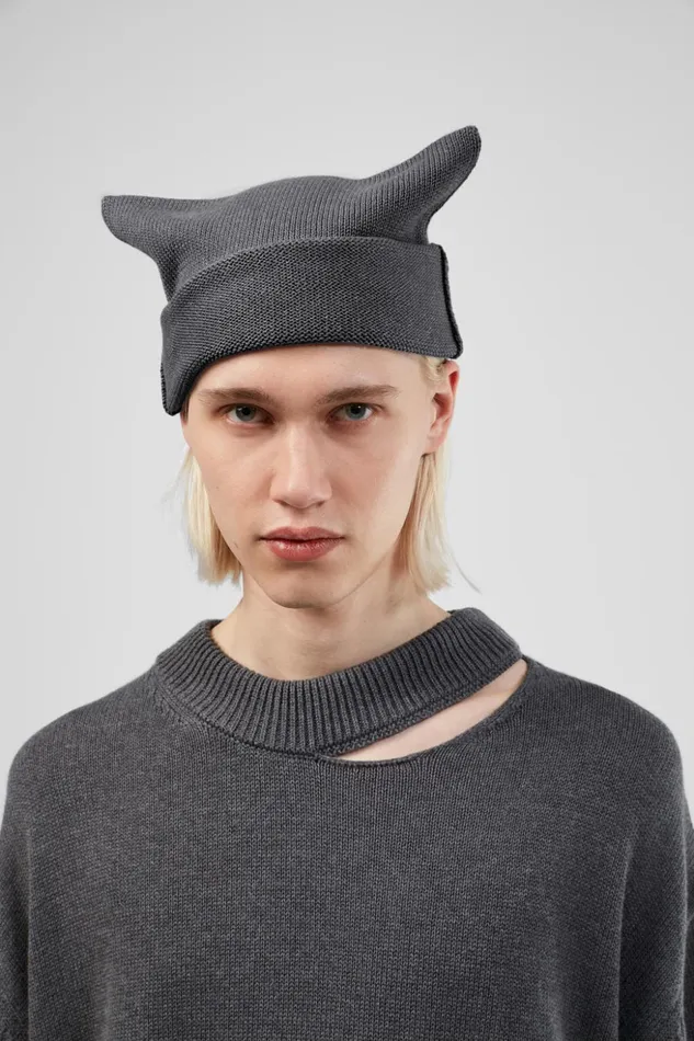 Men Knit Hat Gray Melange Knit Hat One Size Camper Knit