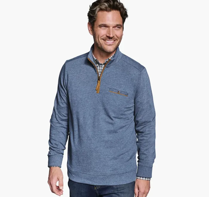 Men Knit QuarterZip Light Blue JohnstonandMurphy Sweaters and Knits