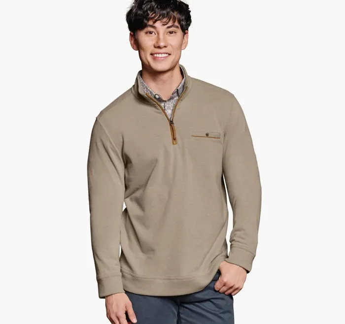 Men Knit QuarterZip Oatmeal JohnstonandMurphy Sweaters and Knits