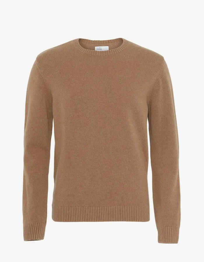 Men Knit Sweaters Colorful Standard Classic Merino Wool Crew Sahara Camel