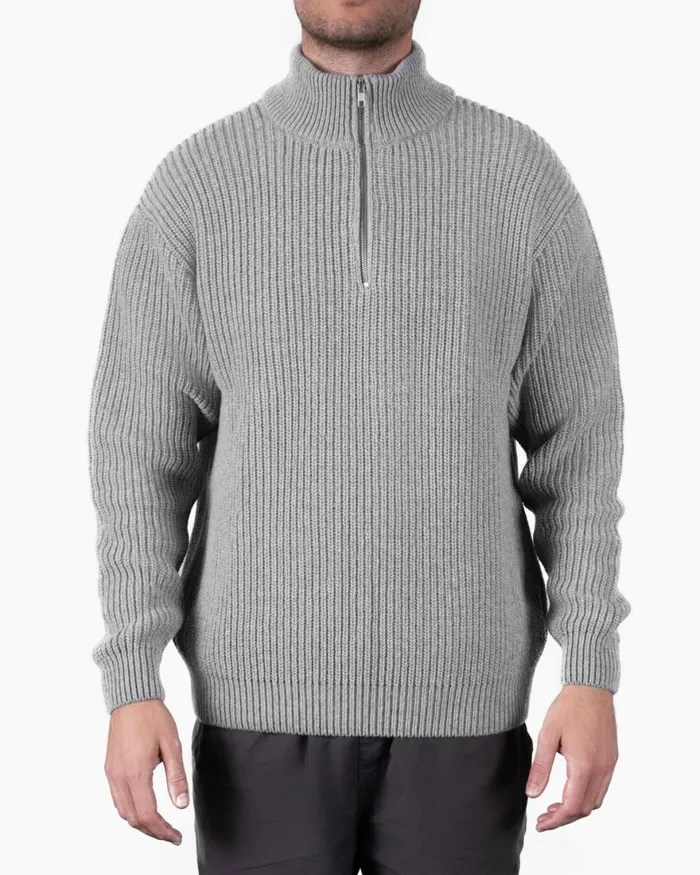 Men Knit Sweaters Colorful Standard Merino Quarter Zip Navy Blue