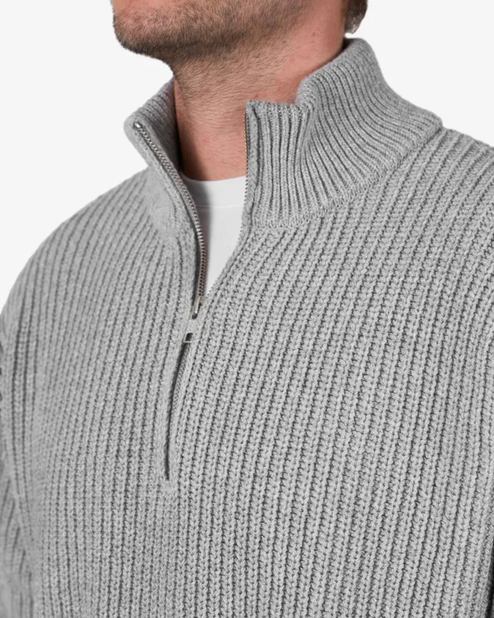 Men Knit Sweaters Colorful Standard Merino Quarter Zip Navy Blue