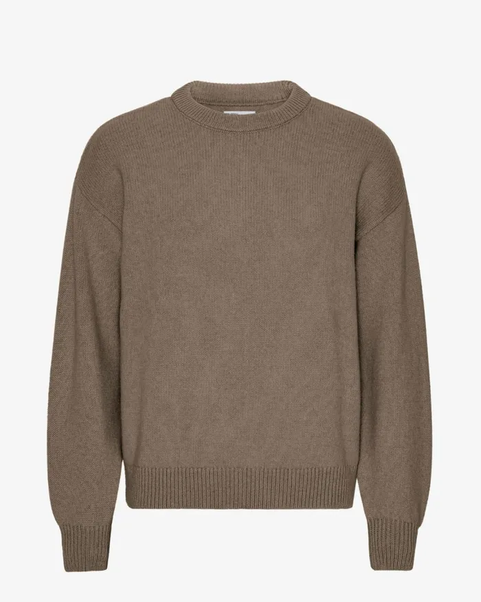Men Knit Sweaters Colorful Standard Oversized Merino Wool Crew Warm Taupe