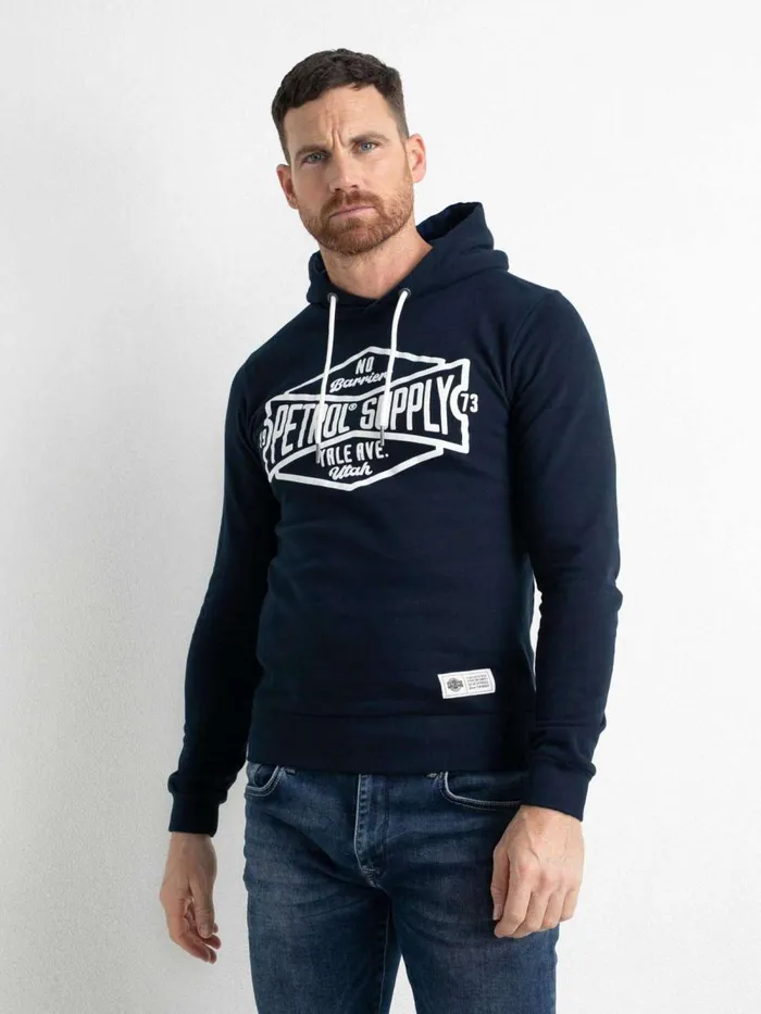 Men Knits and Sweats Petrol Industries Hoodie With Logo Artwork Midnight Navy Men Knits and Sweats Petrol Industries Hoodie With Logo Artwork Midnight Navy