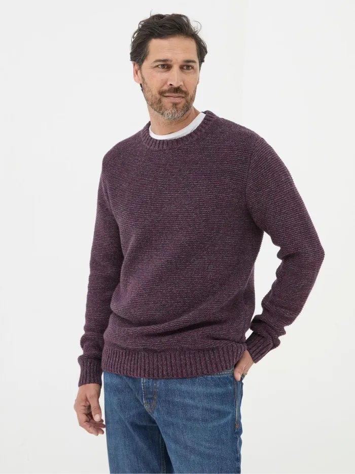 Men Knitwear Fat Face Hove Burgundy Red Crew Neck Jumper