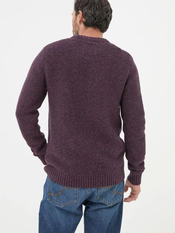 Men Knitwear Fat Face Hove Burgundy Red Crew Neck Jumper