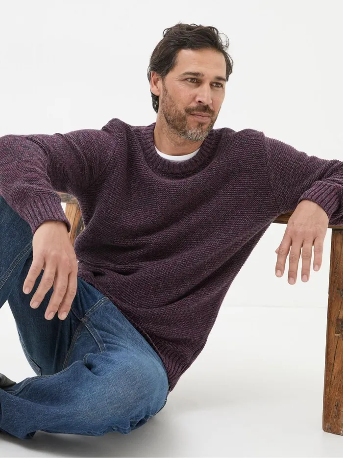Men Knitwear Fat Face Hove Burgundy Red Crew Neck Jumper