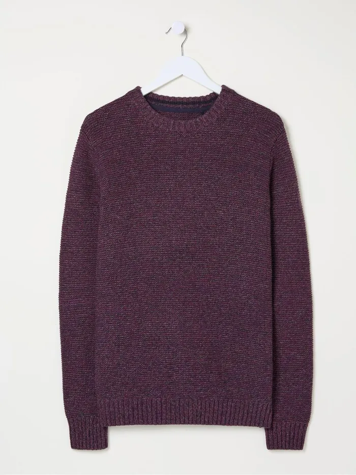 Men Knitwear Fat Face Hove Burgundy Red Crew Neck Jumper