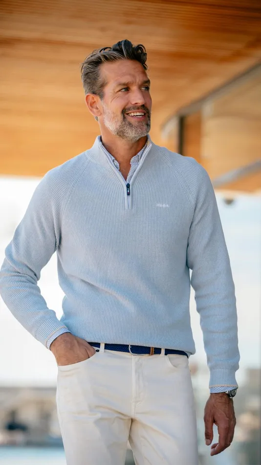 Men Knitwear NZA New Zealand Auckland Light Blue Knitted Half Zip Pullover 8211 Phantom Blue Men Knitwear NZA New Zealand Auckland Light Blue Knitted Half Zip Pullover 8211 Phantom Blue