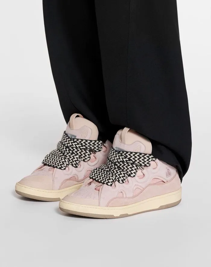 Men Lanvin Curb Leather Curb Sneakers Pale Pink Men Lanvin Curb Leather Curb Sneakers Pale Pink