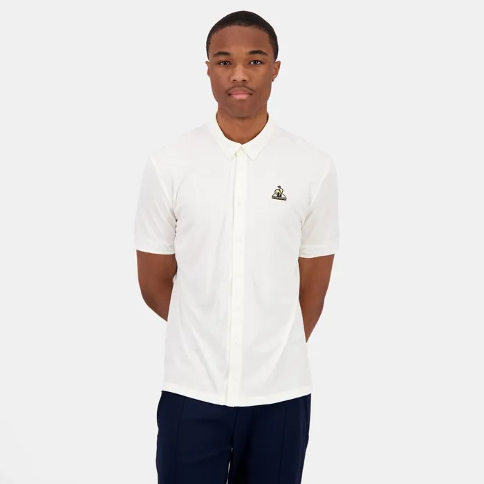 Men Le Coq Sportif Polos Shirts Coq D039or Shirt Manches Courtes Marshmallow