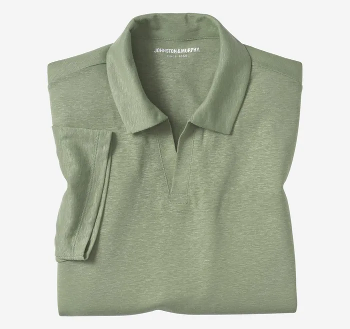 Men LinenBlend VNeck Polo Green JohnstonandMurphy Polos and Tees