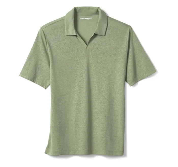Men LinenBlend VNeck Polo Green JohnstonandMurphy Polos and Tees Men LinenBlend VNeck Polo Green JohnstonandMurphy Polos and Tees