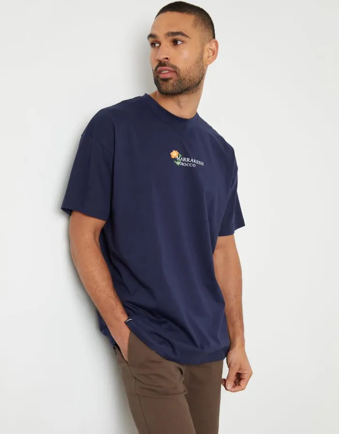 Men Navy Floral Graphic Print Oversized TShirt Threadbare TShirts Men Navy Floral Graphic Print Oversized TShirt Threadbare TShirts