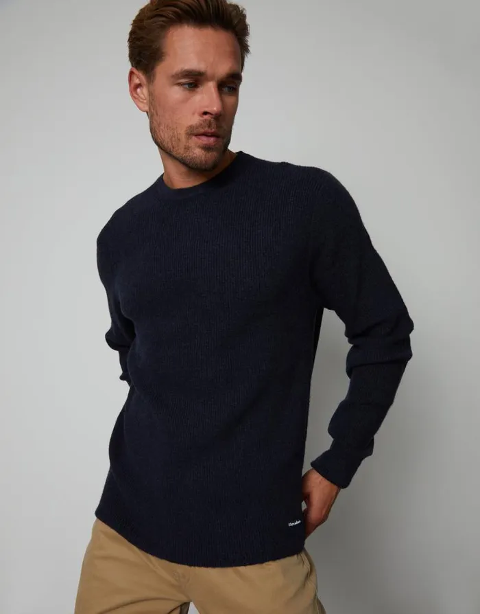 Men Navy Knitted Crew Neck Jumper Threadbare Jumpers