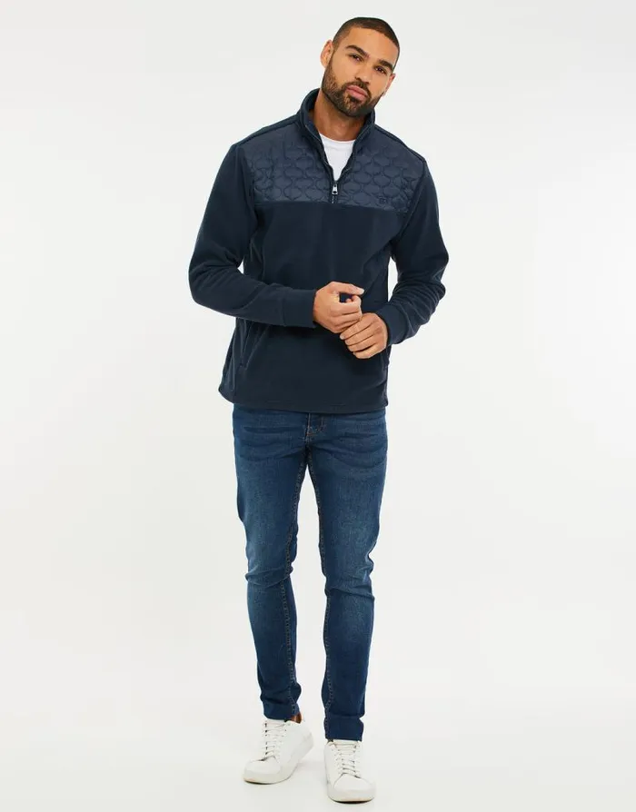 Men Navy Onion Quilted Quarter Zip Fleece Threadbare Sweatshirts Men Navy Onion Quilted Quarter Zip Fleece Threadbare Sweatshirts
