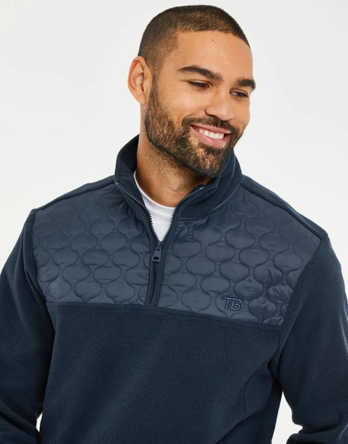 Men Navy Onion Quilted Quarter Zip Fleece Threadbare Sweatshirts Men Navy Onion Quilted Quarter Zip Fleece Threadbare Sweatshirts