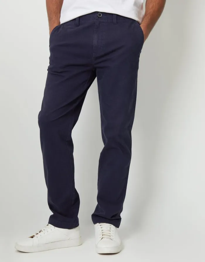 Men Navy Straight Leg Stretch Canvas Trousers Threadbare Chinos