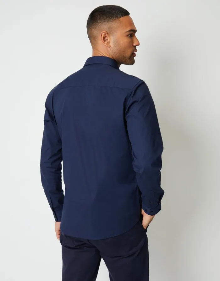 Men Navy Stretch Cotton Poplin Slim Fit Long Sleeve Shirt Threadbare Shirts Men Navy Stretch Cotton Poplin Slim Fit Long Sleeve Shirt Threadbare Shirts