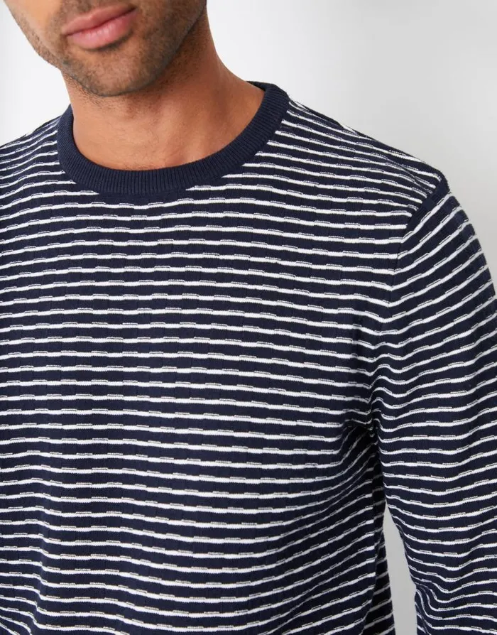 Men Navy Stripe Textured Knit Crew Neck Jumper Threadbare Jumpers Men Navy Stripe Textured Knit Crew Neck Jumper Threadbare Jumpers