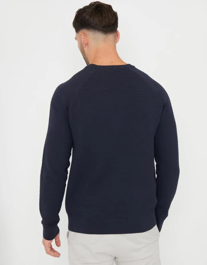 Men Navy Textured Stripe Knitted Crew Neck Jumper Threadbare Jumpers Men Navy Textured Stripe Knitted Crew Neck Jumper Threadbare Jumpers