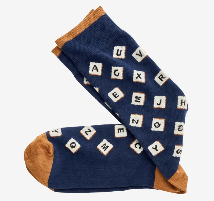 Men Novelty Socks Navy Word Game JohnstonandMurphy Socks
