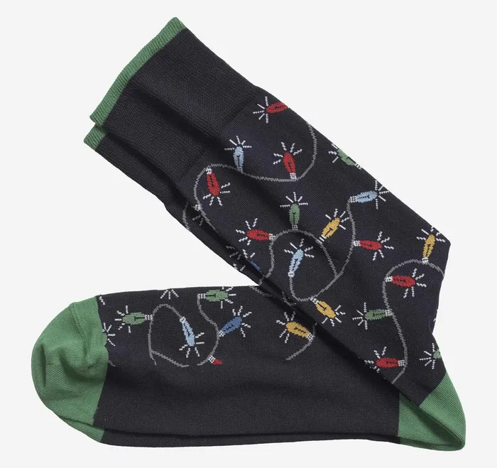 Men Pima Cotton HolidayThemed Socks Navy Christmas Lights JohnstonandMurphy Socks