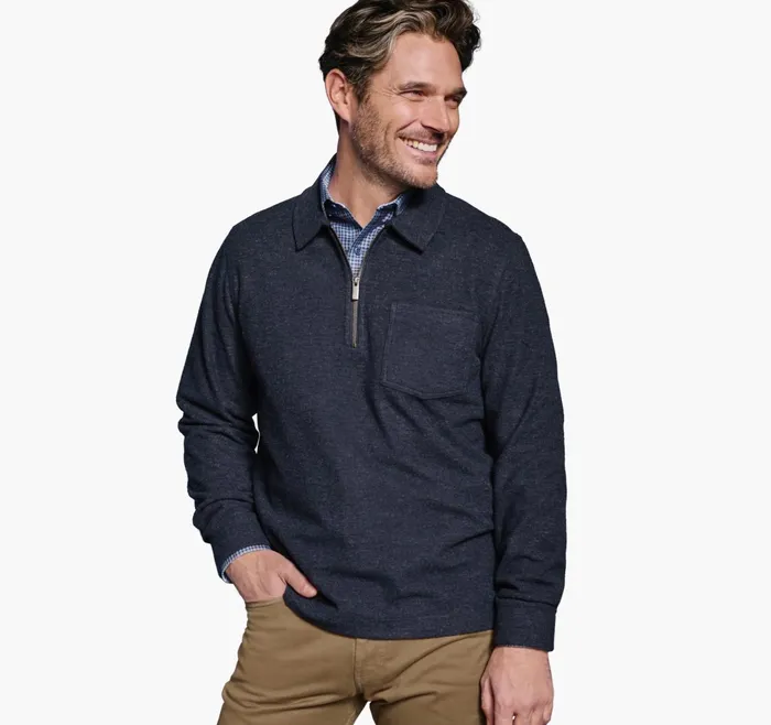 Men Point Collar QuarterZip Navy JohnstonandMurphy Sweaters and Knits