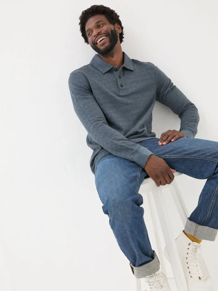 Men Polo Shirts Fat Face Navy Herringbone Long Sleeve Polo Shirt Men Polo Shirts Fat Face Navy Herringbone Long Sleeve Polo Shirt