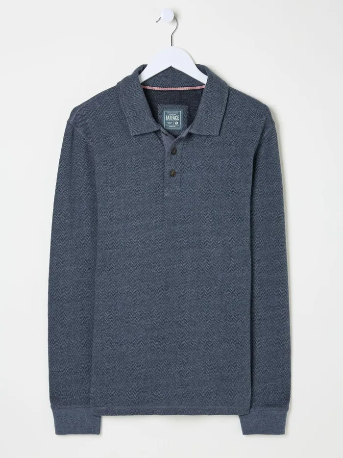 Men Polo Shirts Fat Face Navy Herringbone Long Sleeve Polo Shirt Men Polo Shirts Fat Face Navy Herringbone Long Sleeve Polo Shirt