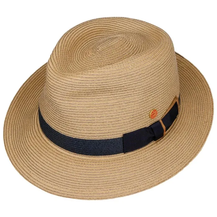 Men Pork Pie Hats Mayser Samuel Livorno Fedora Straw Hat Natural Blue Men Pork Pie Hats Mayser Samuel Livorno Fedora Straw Hat Natural Blue