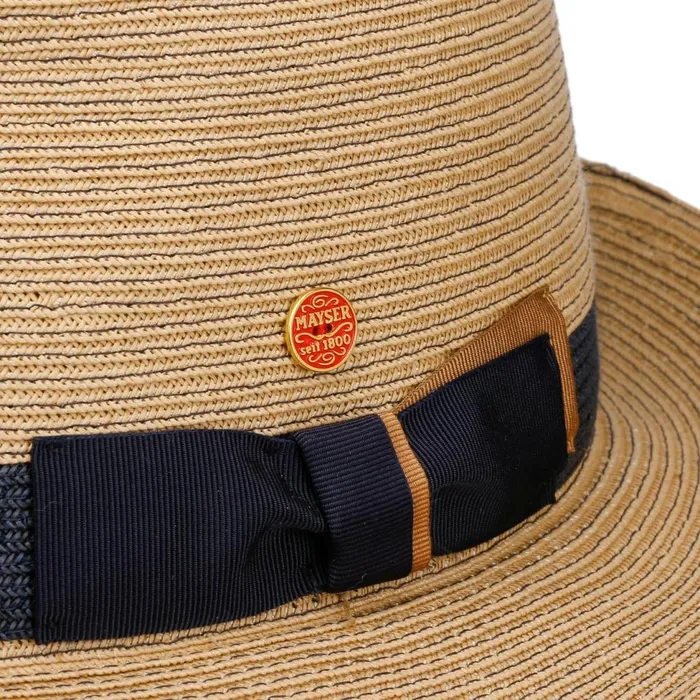 Men Pork Pie Hats Mayser Samuel Livorno Fedora Straw Hat Natural Blue Men Pork Pie Hats Mayser Samuel Livorno Fedora Straw Hat Natural Blue