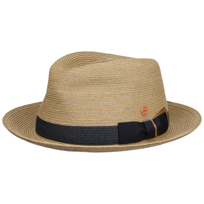 Men Pork Pie Hats Mayser Samuel Livorno Fedora Straw Hat Natural Blue Men Pork Pie Hats Mayser Samuel Livorno Fedora Straw Hat Natural Blue