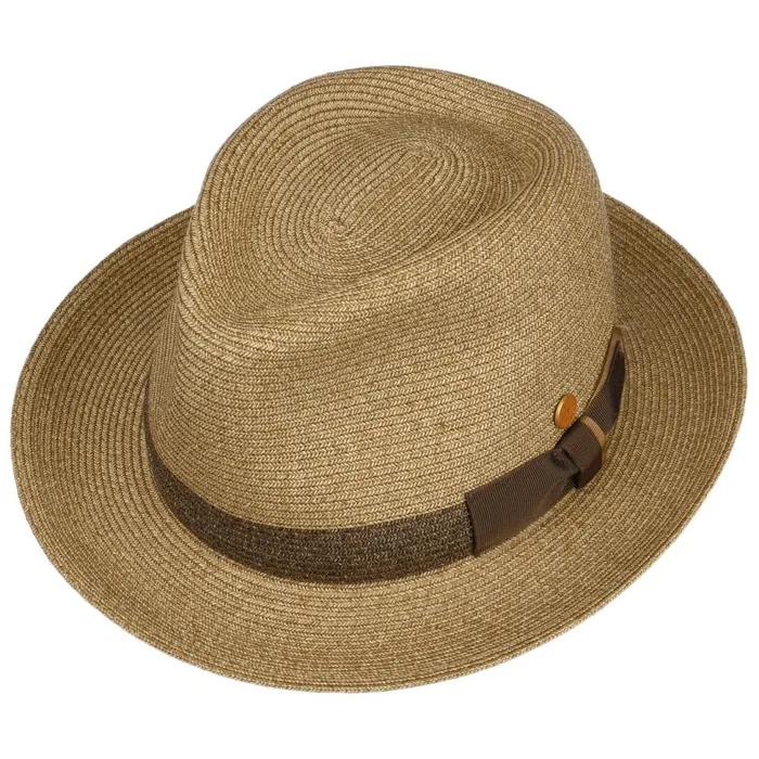 Men Pork Pie Hats Mayser Samuel Livorno Fedora Straw Hat Natural Blue Men Pork Pie Hats Mayser Samuel Livorno Fedora Straw Hat Natural Blue