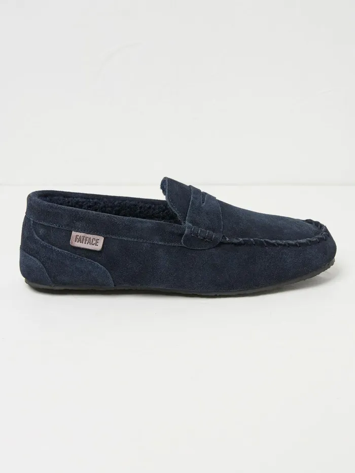 Men Pyjamas and Nightwear Fat Face Navy Suede Moccasin Slippers