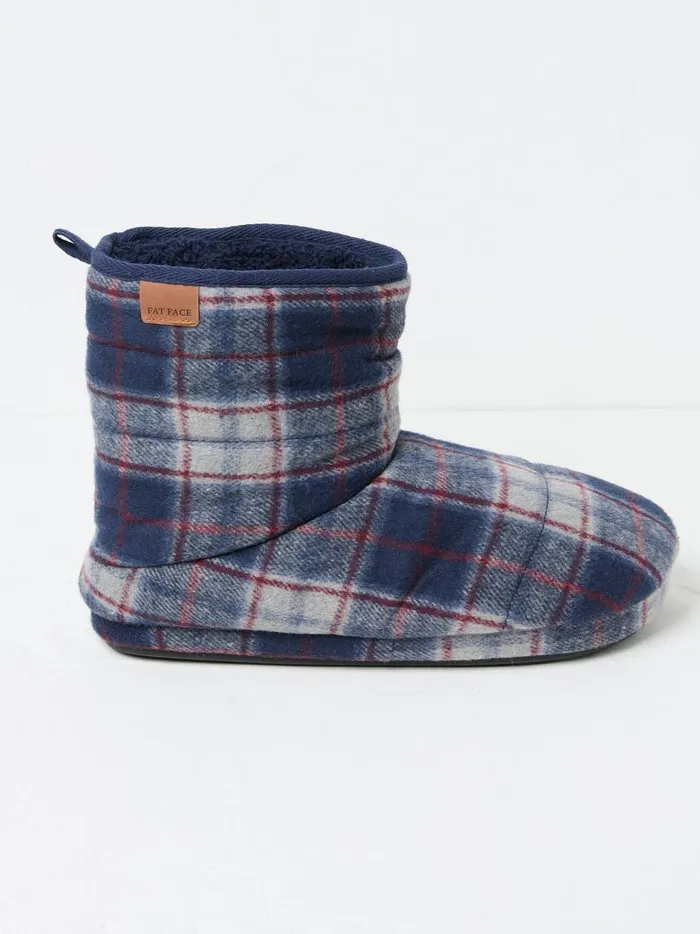 Men Pyjamas and Nightwear Fat Face Sussex Navy Blue Check Boot Slippers