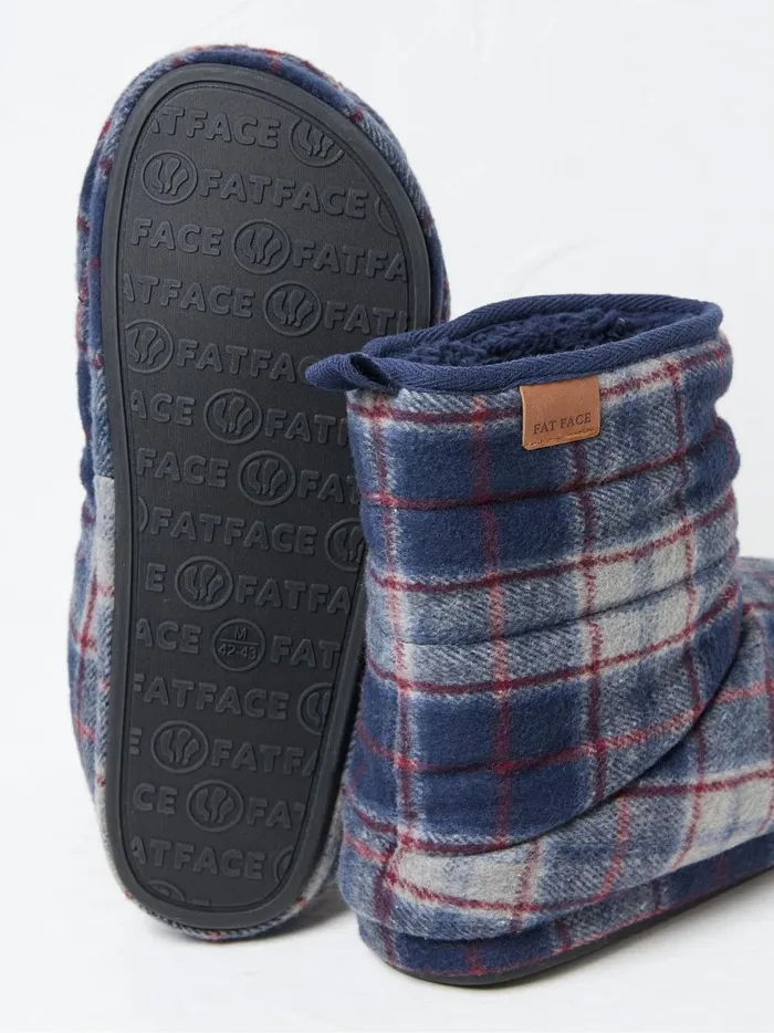 Men Pyjamas and Nightwear Fat Face Sussex Navy Blue Check Boot Slippers