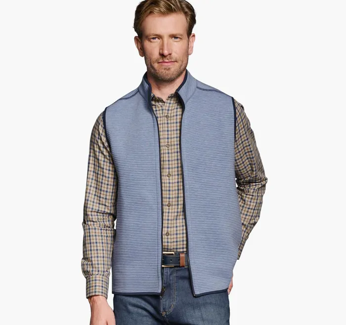 Men Reversible Channel Quilted Vest Light Blue Heathernavy JohnstonandMurphy Coats Jackets and Vests