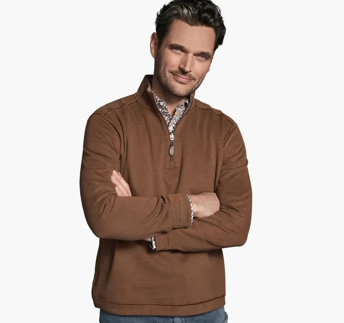 Men Reversible Solid QuarterZip Rustoatmeal JohnstonandMurphy Sweaters and Knits Men Reversible Solid QuarterZip Rustoatmeal JohnstonandMurphy Sweaters and Knits