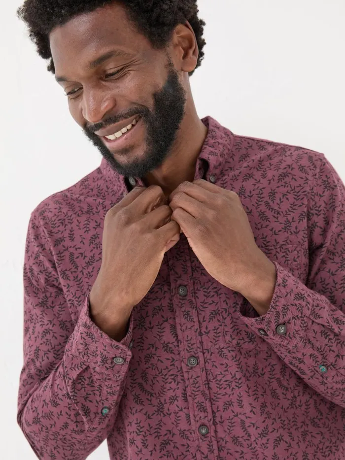 Men Shirts Fat Face Burgundy Red Long Sleeve Vine Print 100 Cotton Shirt