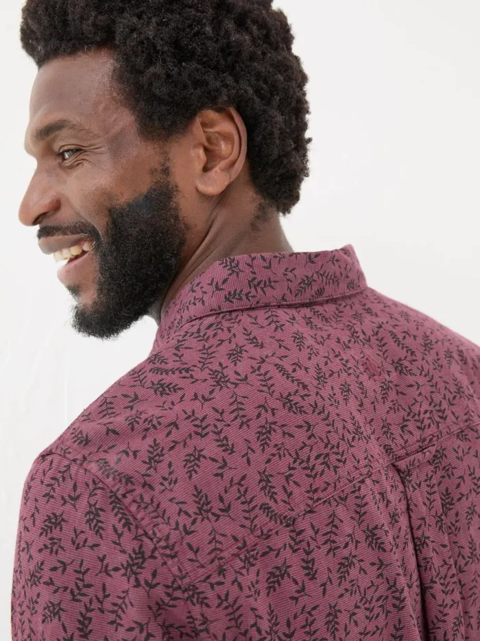 Men Shirts Fat Face Burgundy Red Long Sleeve Vine Print 100 Cotton Shirt